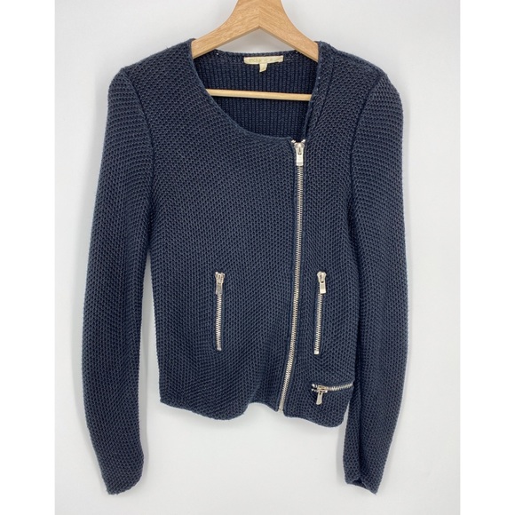 Maje Black Cotton Knit Moto Blazer Sweater - Picture 2 of 8